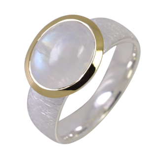 Ring Rainbow Moonstone, 925 Sterling silver, partly gold plated 5µ