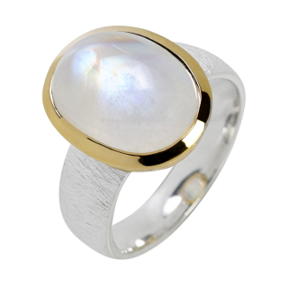 Bague Rainbow Moonstone, argent sterling 925, partiellement plaquée or 5 µ