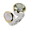 Bague Prasiolite, perle partiellement plaquée or 5...