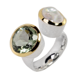 Ring Prasiolith, Perle teilvergoldet 5µ