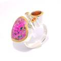 Ring Kombi Kobaltcalzit, Citrin, Saphir, Diamant teilvergoldet 5µ