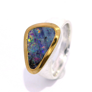 Ring Boulder Opal teilvergoldet 5µ