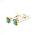 Blue zircon stud earrings - partly gold-plated 5µ