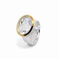Bague en cristal de roche partiellement plaquée or...