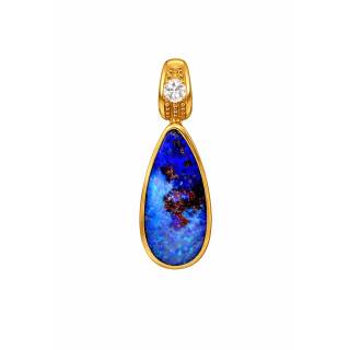 Boulder opal pendant, 750 gold, 0.12 ct diamond