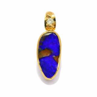 Pendentif opale boulder, diamant, or 750