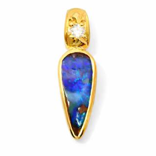 Anhänger Boulder Opal, Diamant 0,12ct 750er Gold