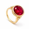 Rubellite-tourmaline ring, 11.4 carats, diamond 0.3 carats, 14-carat gold