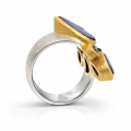 Boulder opal and diamond ring, partly gold-plated (5µ)