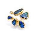 Ring Boulder Opal, Diamant teilvergoldet 5µ