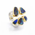 Ring Boulder Opal, Diamant teilvergoldet 5µ