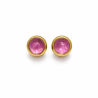 Rubellite (tourmaline) stud earrings, partly gold-plated 5µ
