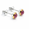 Rubellite (tourmaline) stud earrings, partly gold-plated 5µ