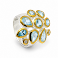 Ring Aquamarin, Diamant teilvergoldet 5µ