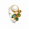 Bague tourmaline, perle, diamant, partiellement...