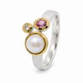 Ring Perle, Spinell, Diamant Lab Grown, teilvergoldet 5µ