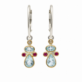 Aquamarine, Spinel, and White Sapphire Dangle Earrings, partially gold-plated (5µ)