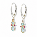 Aquamarine, Spinel, and White Sapphire Dangle Earrings, partially gold-plated (5µ)