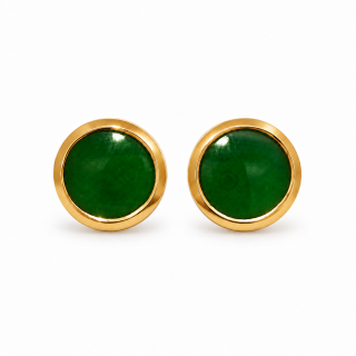 Jade Stud Earrings, partly gold-plated, 5µ