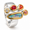 Ring Boulder Opal, Saphir, Diamant teilvergoldet 5µ
