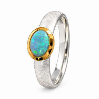 Ring with black opal, partly gold-plated, 5µ