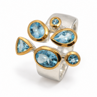 Ring Aquamarin, Diamant teilvergoldet 5µ