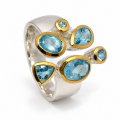 Ring Aquamarin, Diamant teilvergoldet 5µ