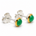 Emerald stud earrings, partly gold-plated 5µ