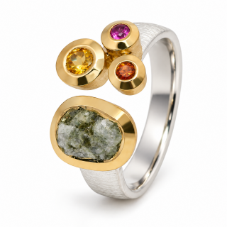 Bague avec diamant brut, citrine et saphir, partiellement plaquée or 5 µ