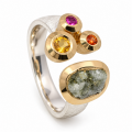 Ring Rohdiamant, Citrin, Saphir teilvergoldet 5µ