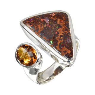 Ring Boulder Opal, Citrine