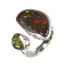 Ring Boulder Opal, Peridot