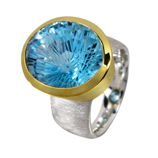 Ring blauer Topas (beh.) teilvergoldet 5µ