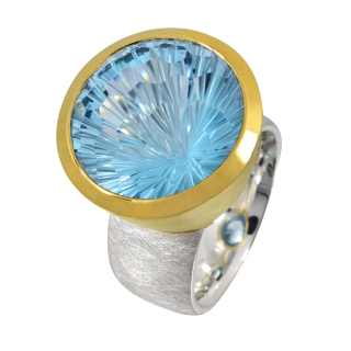 Ring blauer Topas (beh.) teilvergoldet 5µ