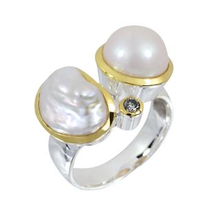 Kombi Ring Perle Diamant vergoldet 5&micro;