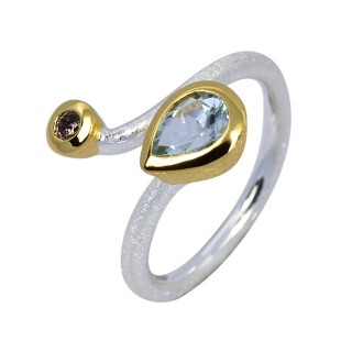 Ring Kombi  Aquamarin, Diamant vergoldet 5&micro;