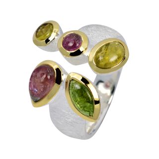 Ring Kombi Bergkristall, Perle, Diamant vergoldet 5&micro; micron