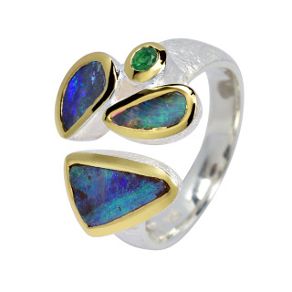 Kombiring Boulder Opal, Smaragd - vergoldet 5&micro;
