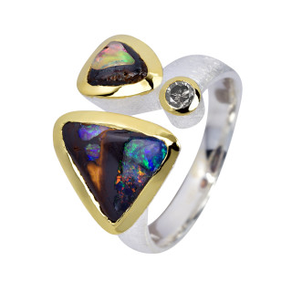 Kombiring Boulder Opal, Diamant - vergoldet 5&micro; #1