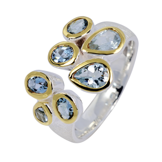 Kombi Ring Aquamarin teilvergoldet 5µ