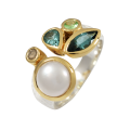 Ring Kombi Perle, Diamant, Turmalin, Tsavorit...