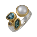 Ring Kombi Perle, Diamant und Turmalinen teilvergoldet...