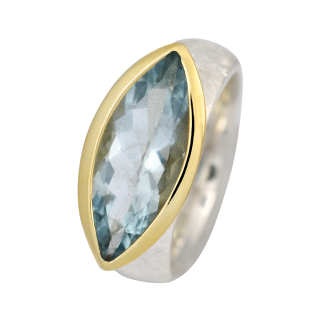 Ring aquamarine partly gold-plated 5µ