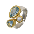 Ring Kombi Aquamarin und Perle teilvergoldet 5µ