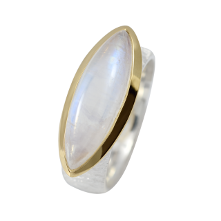Ring rainbow moonstone partly gold-plated 5µ