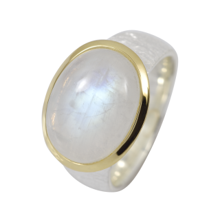 Ring rainbow moonstone partly gold-plated 5µ