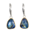Earrings rainbow moonstone, silver, partly gold-plated...