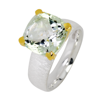 Ring Prasiolith teilvergoldet 5µ