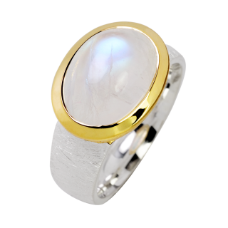 Bague en pierre de lune arc-en-ciel partiellement plaquée or 5 µ