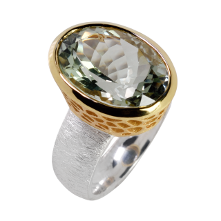 Ring Prasiolith teilvergoldet 5µ